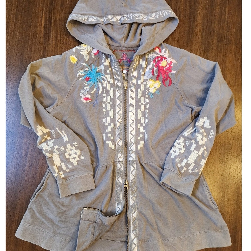 JOHNNY WAS JWLA Embroidered Floral Full Zip Hoodie M ❤️Joy Love BOHO WHIMSY Y2K